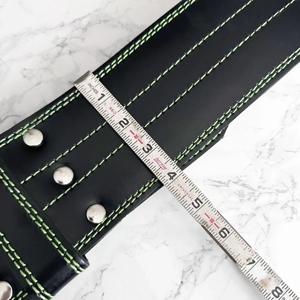 Bear Komplex Black Leather Green Double Prong Weightlifting Belt Size Large